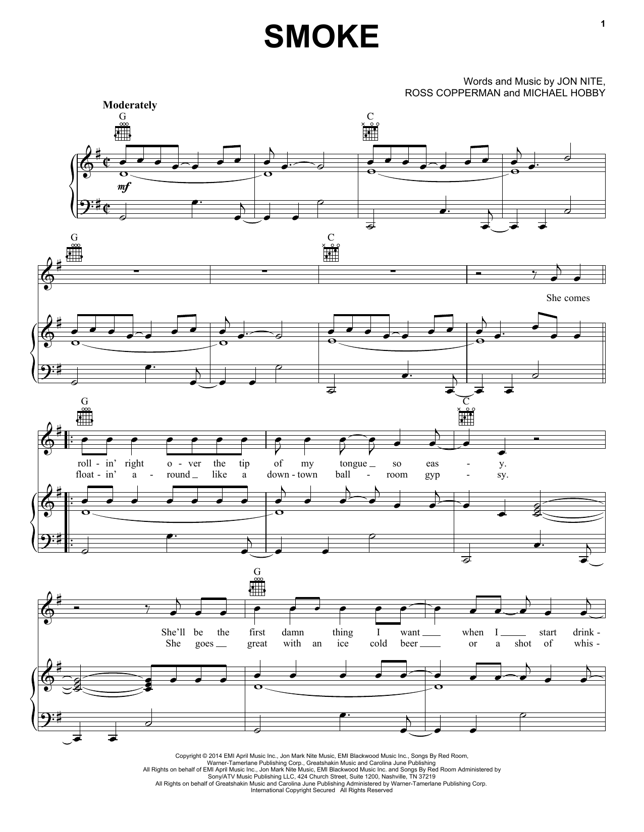 A Thousand Horses Smoke Sheet Music Notes & Chords for Piano, Vocal & Guitar (Right-Hand Melody) - Download or Print PDF