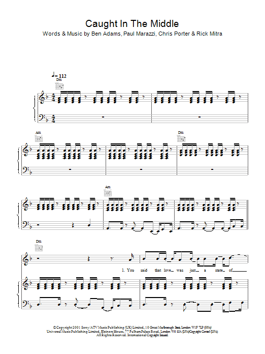 A1 Caught In The Middle sheet music notes and chords. Download Printable PDF.