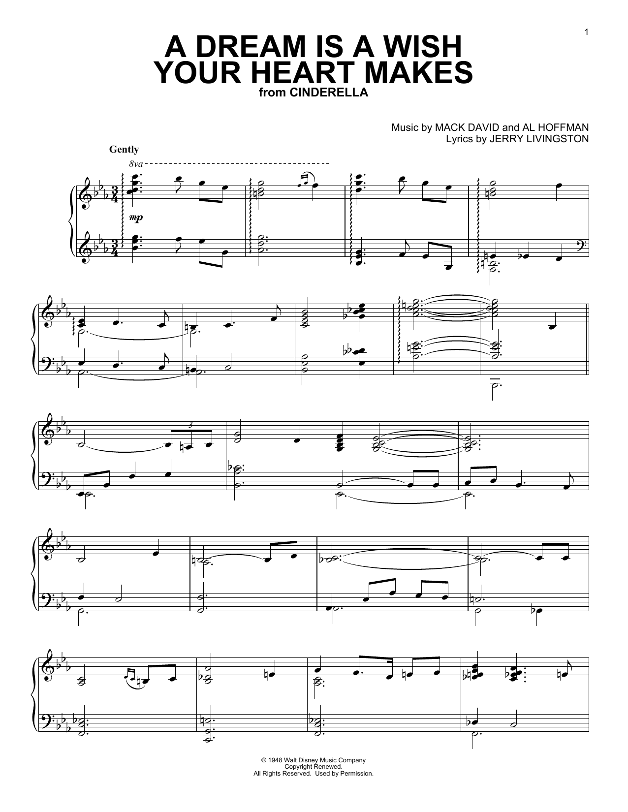 Jerry Livingston A Dream Is A Wish Your Heart Makes From Cinderella Sheet Music Download Pdf Score