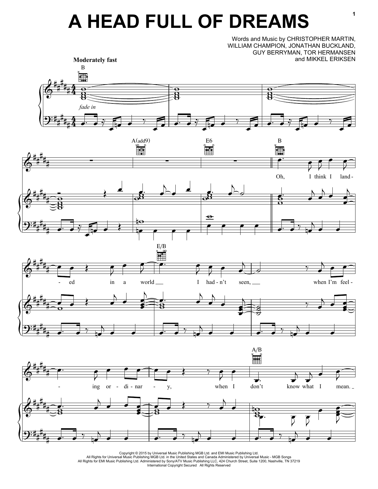 Coldplay A Head Full Of Dreams Sheet Music Download Pdf Score 164811