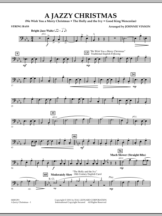 Johnnie Vinson A Jazzy Christmas String Bass Chords Sheet Music Notes Download Christmas Concert Band Pdf Print 300438