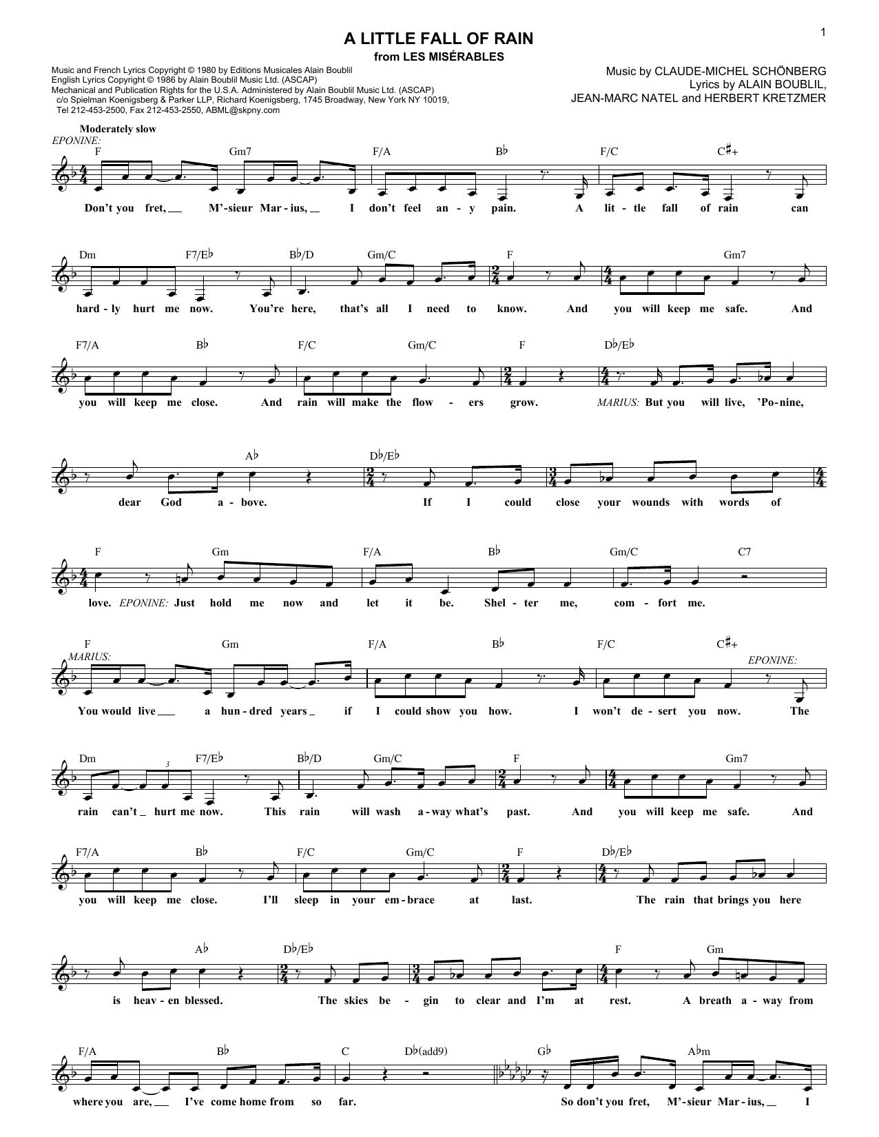 Preview Claude-Michel Schönberg A Little Fall Of Rain Broadway sheet music, notes and chords for Cello, SKU: 253592 A Little Fall Of Rain sheet music