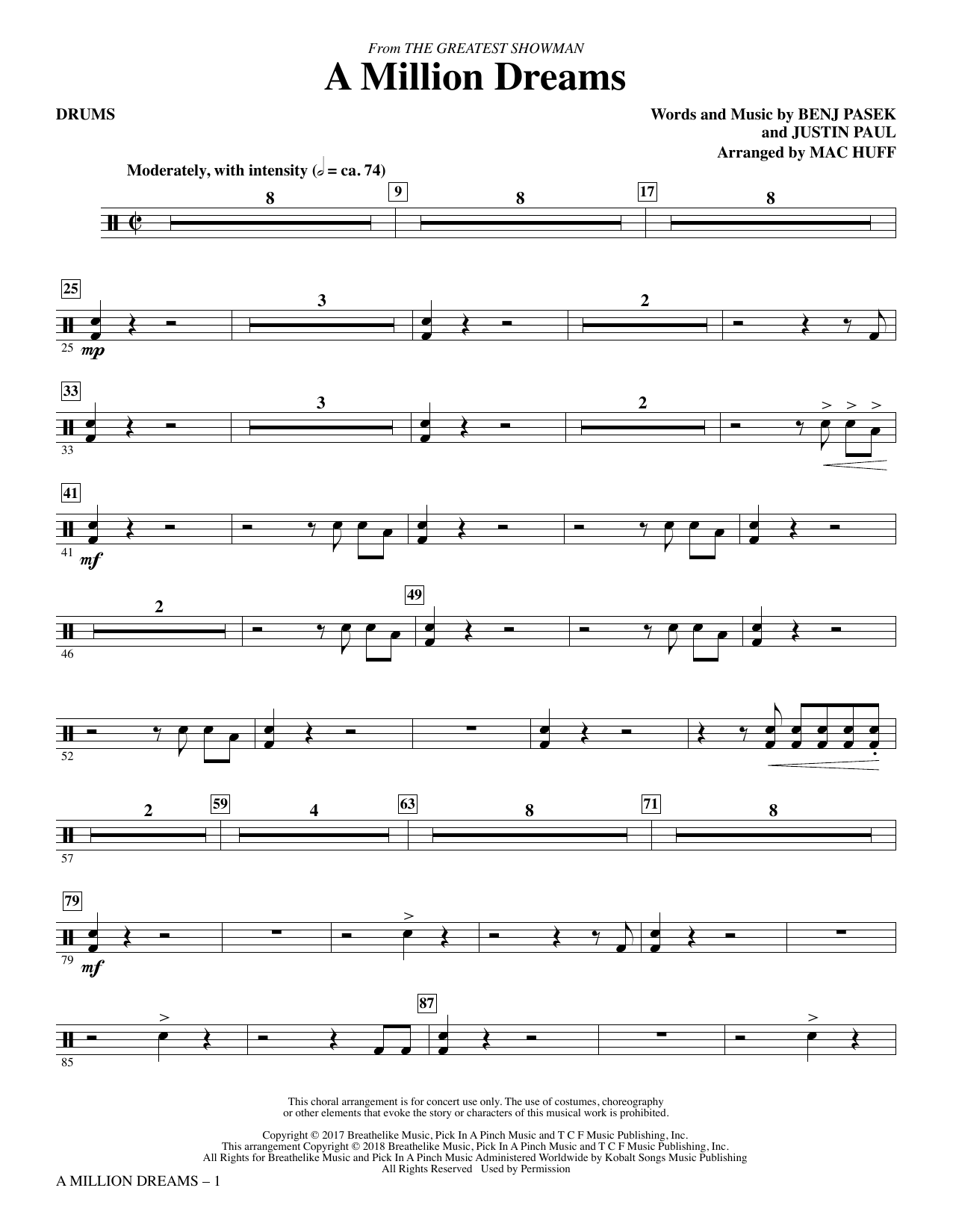 Pasek Paul A Million Dreams From The Greatest Showman Arr Mac Huff Drums Sheet Music Download Pdf Score 377047