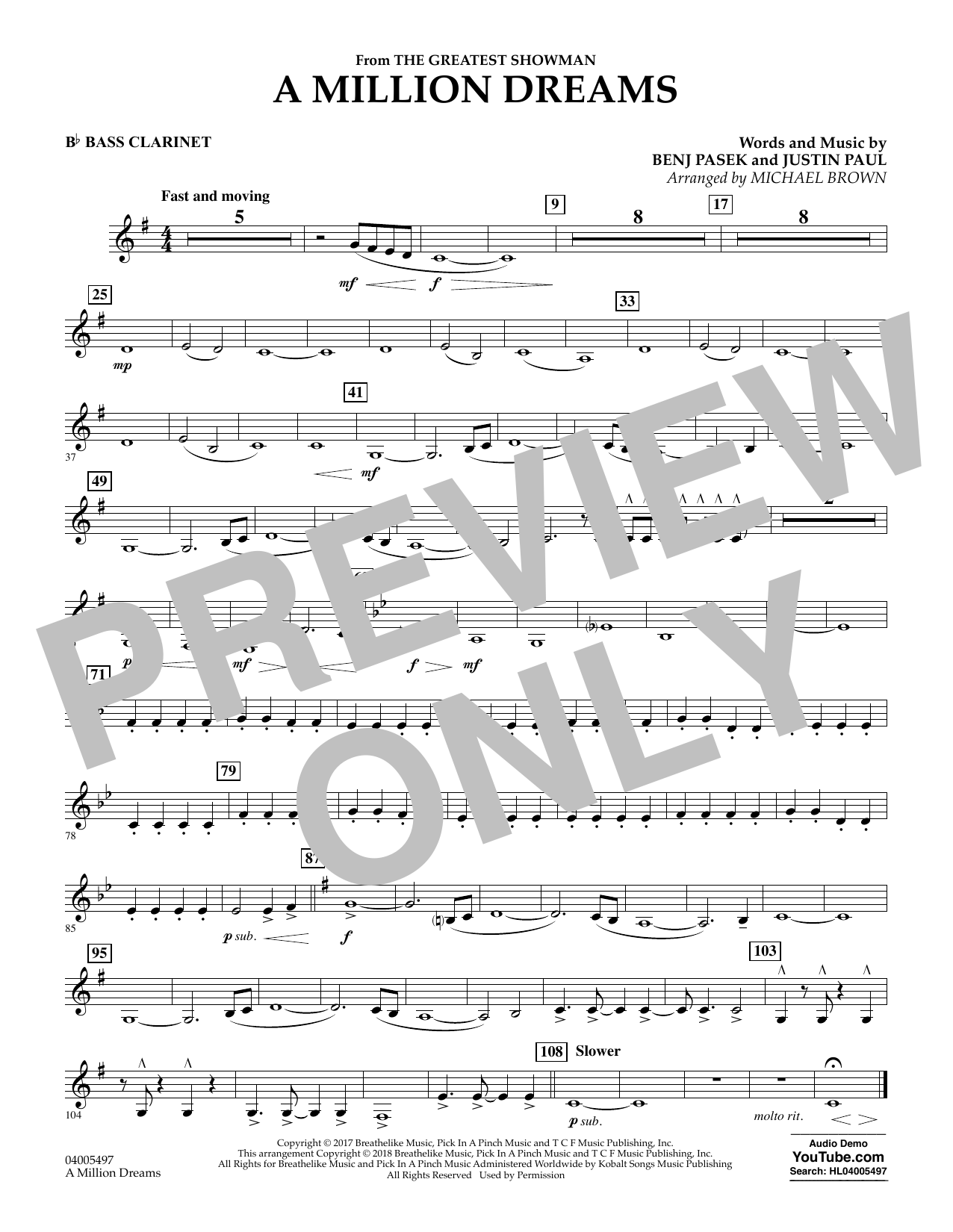 Pasek Paul A Million Dreams From The Greatest Showman Arr Michael Brown Bb Bass Clarinet Sheet Music Download Pdf Score 377077