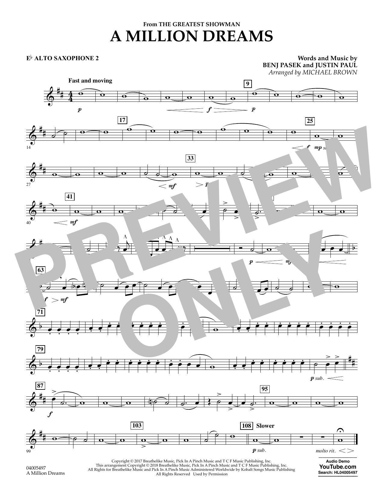 Pasek Paul A Million Dreams From The Greatest Showman Arr Michael Brown Eb Alto Saxophone 2 Sheet Music Download Pdf Score 377079