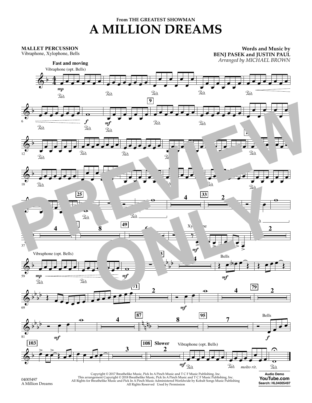 Pasek Paul A Million Dreams From The Greatest Showman Arr Michael Brown Mallet Percussion Sheet Music Download Pdf Score 377081