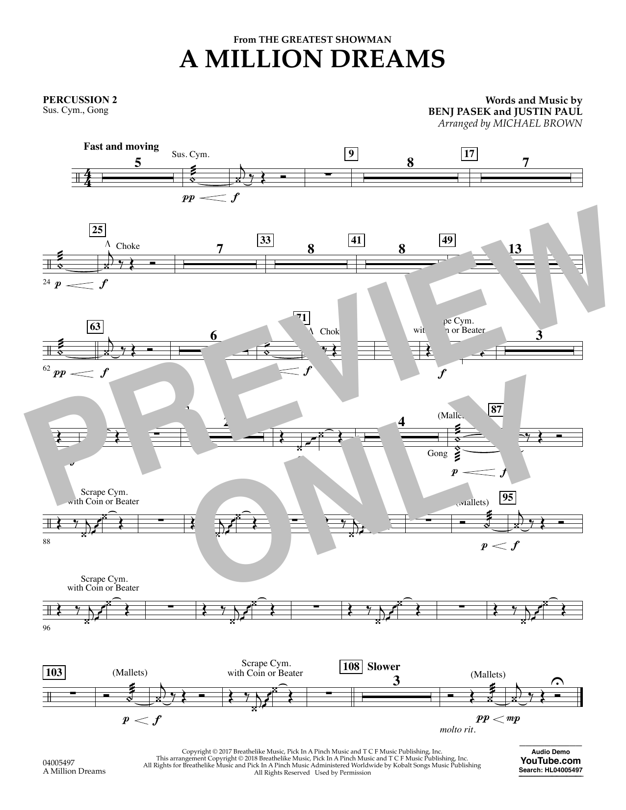 Pasek Paul A Million Dreams From The Greatest Showman Arr Michael Brown Percussion 2 Sheet Music Download Pdf Score 377093
