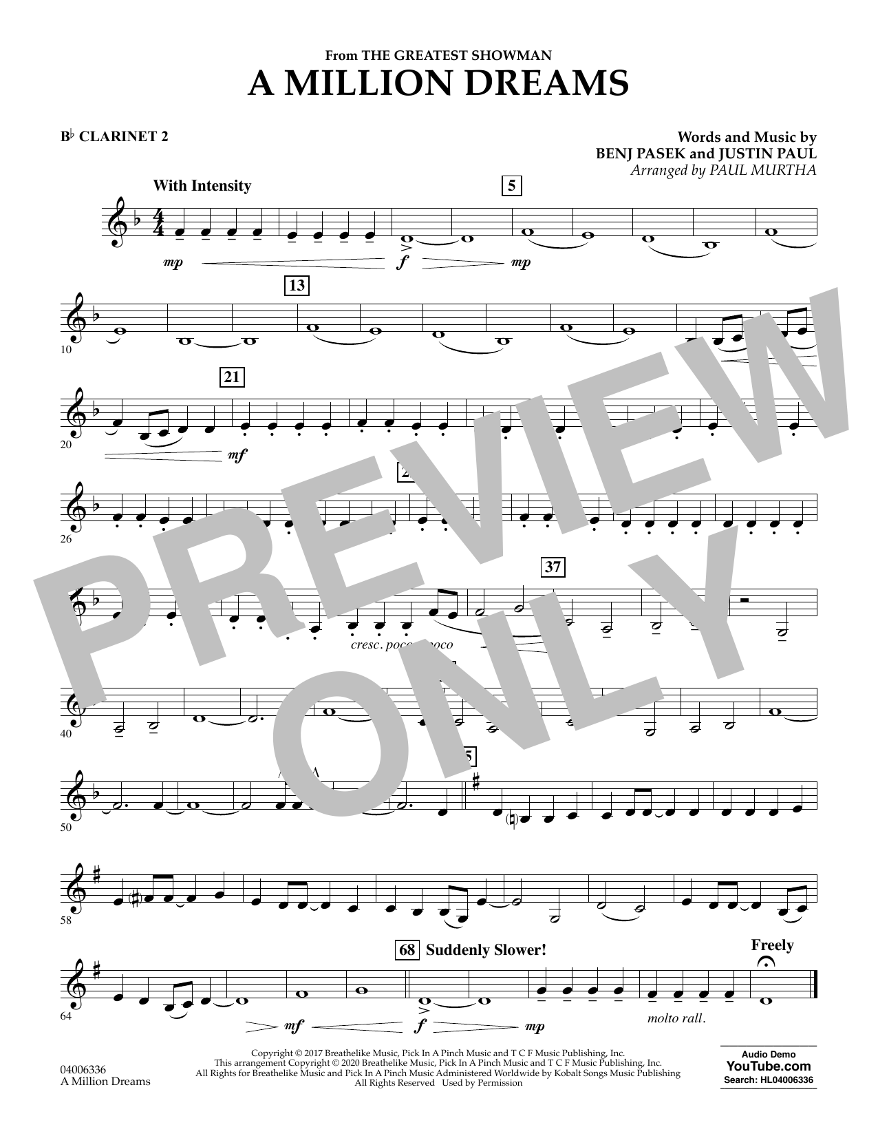 Pasek Paul A Million Dreams From The Greatest Showman Arr Paul Murtha Bb Clarinet 2 Sheet Music Download Pdf Score 438504