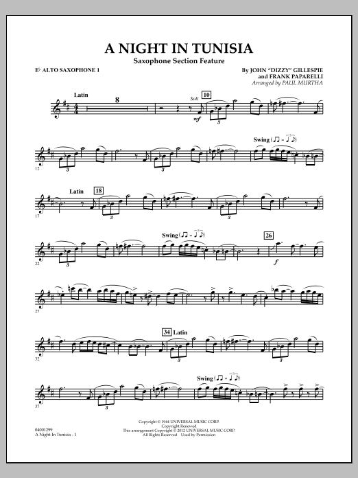 Paul Murtha A Night In Tunisia Saxophone Section Feature Eb Alto Saxophone 1 Sheet Music Download Pdf Score 304684