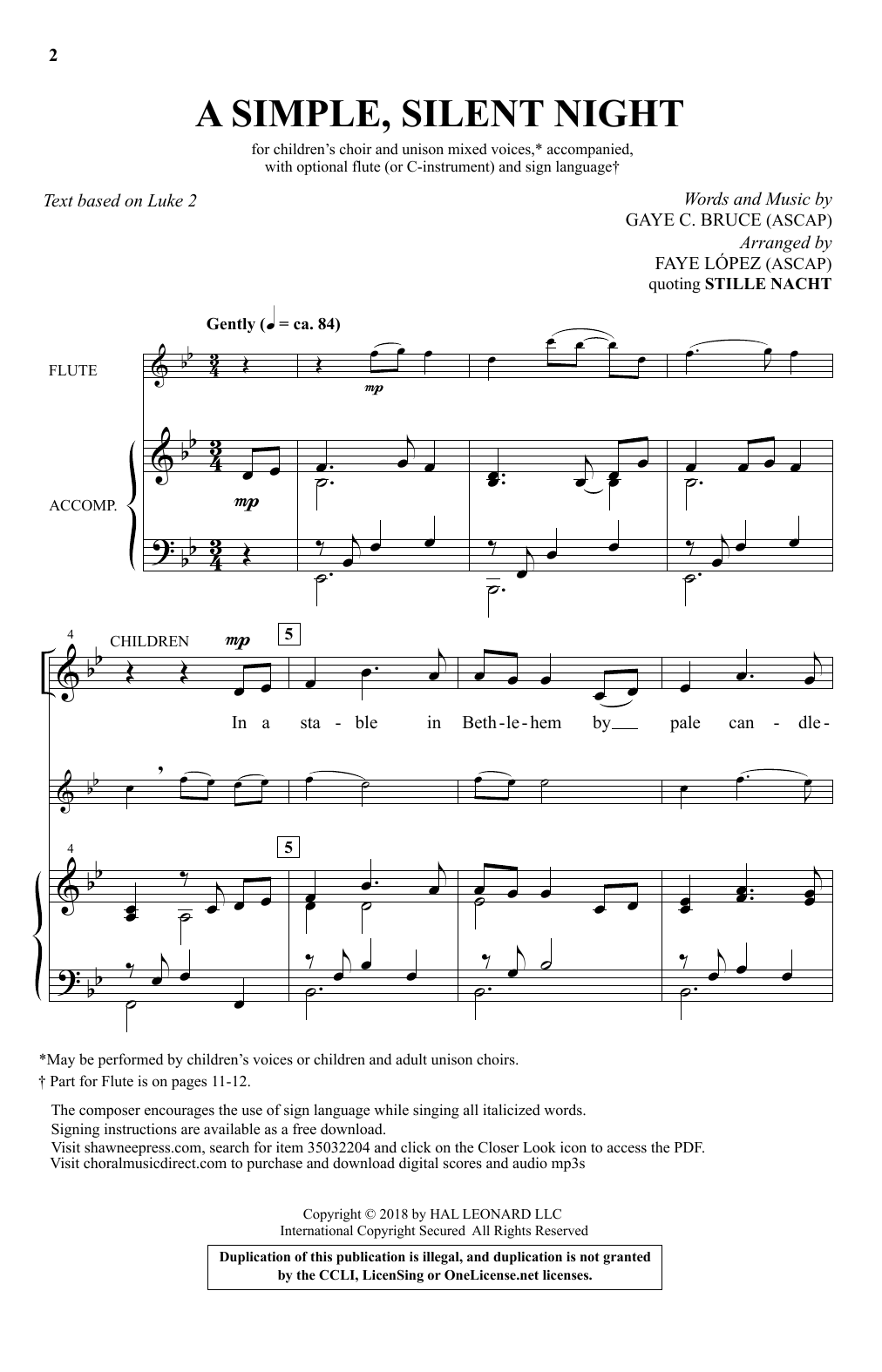 Faye Lopez A Simple Silent Night Sheet Music Download Pdf Score 254148