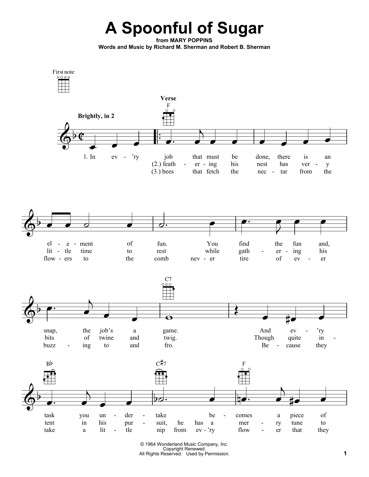 Preview Richard & Robert Sherman A Spoonful Of Sugar Children sheet music, notes and chords for Viola, SKU: 168205 A Spoonful Of Sugar sheet music