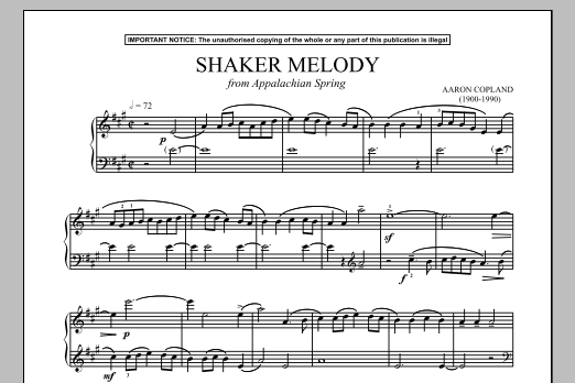 Aaron Copland Appalachian Spring (Shaker Melody) Sheet Music Notes & Chords for Piano - Download or Print PDF