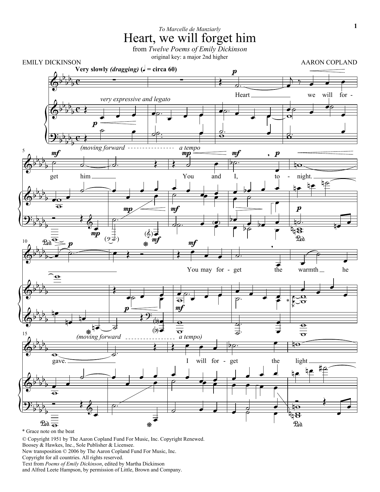 Aaron Copland Heart, We Will Forget Him Sheet Music Notes & Chords for Piano & Vocal - Download or Print PDF