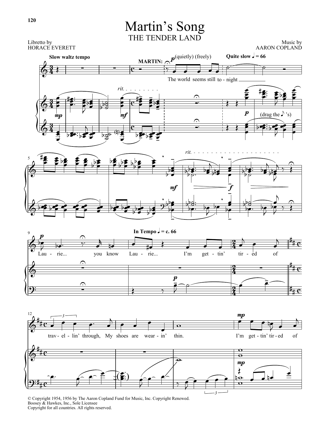 Aaron Copland Martin's Song (from The Tender Land) Sheet Music Notes & Chords for Piano & Vocal - Download or Print PDF