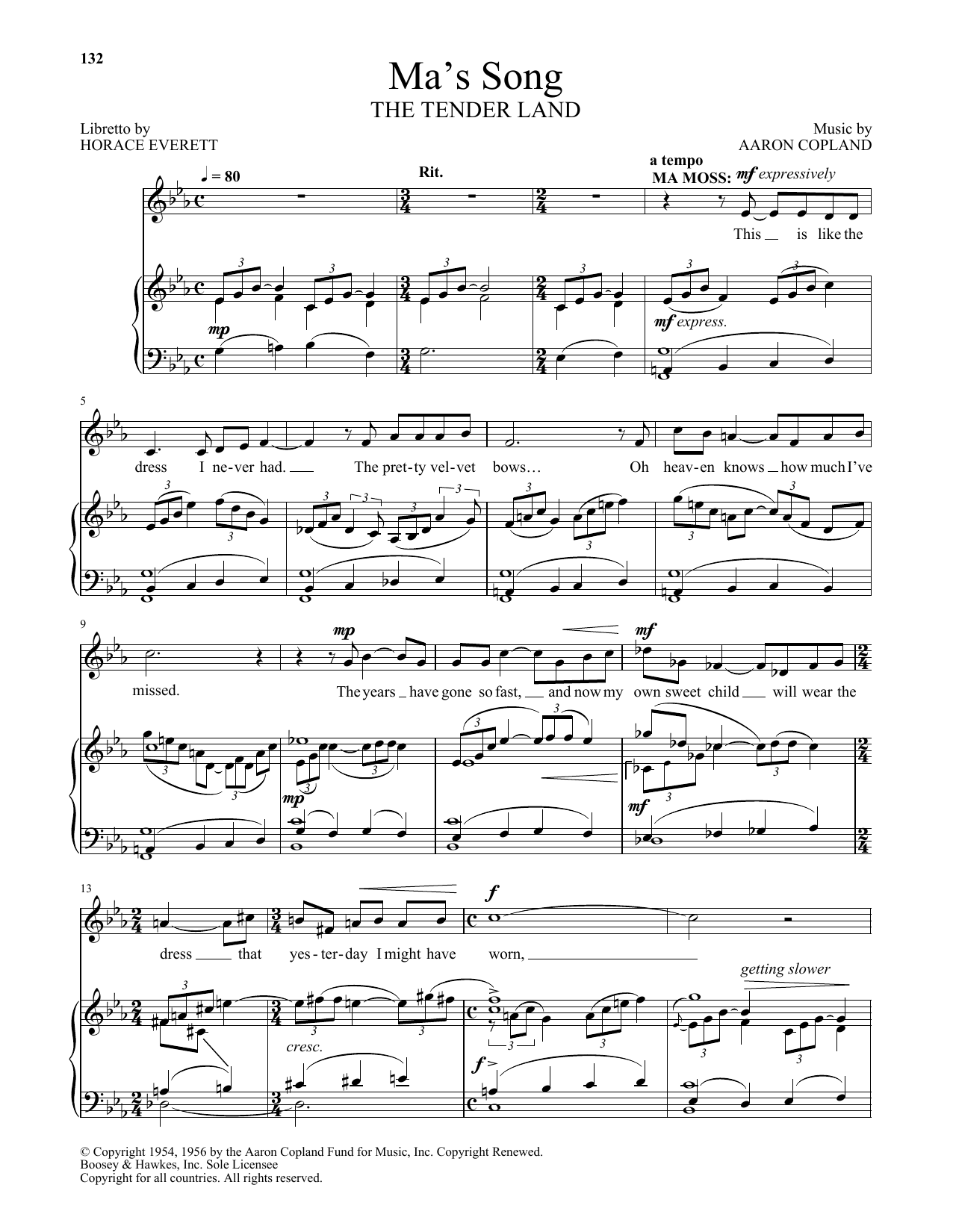 Aaron Copland Ma's Song (from The Tender Land) Sheet Music Notes & Chords for Piano & Vocal - Download or Print PDF