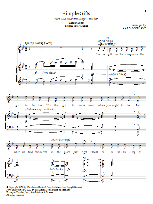 Aaron Copland Simple Gifts Sheet Music Notes & Chords for Piano, Vocal & Guitar (Right-Hand Melody) - Download or Print PDF Aaron Copland Simple Gifts Sheet Music Notes & Chords for Piano, Vocal & Guitar (Right-Hand Melody) - Download or Print PDF
