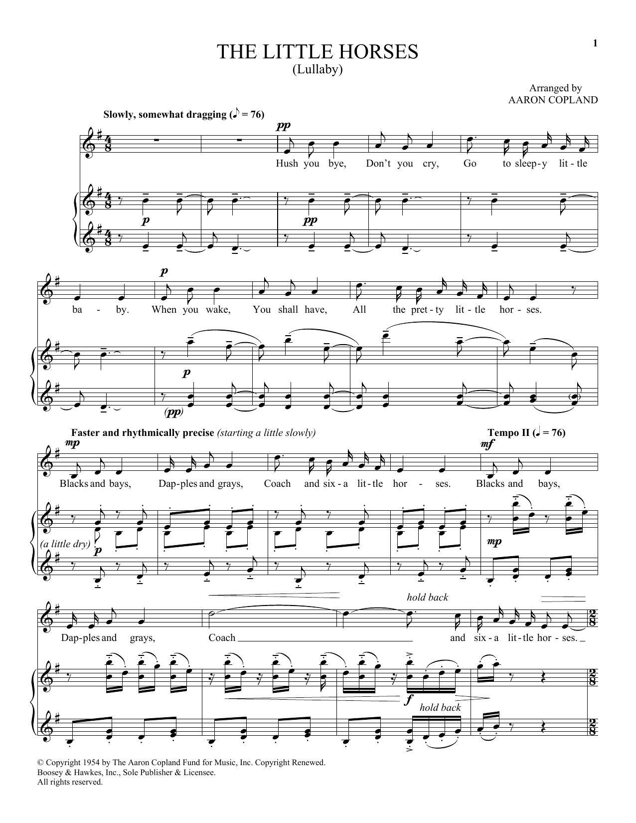 Aaron Copland The Little Horses Sheet Music Notes & Chords for Piano & Vocal - Download or Print PDF