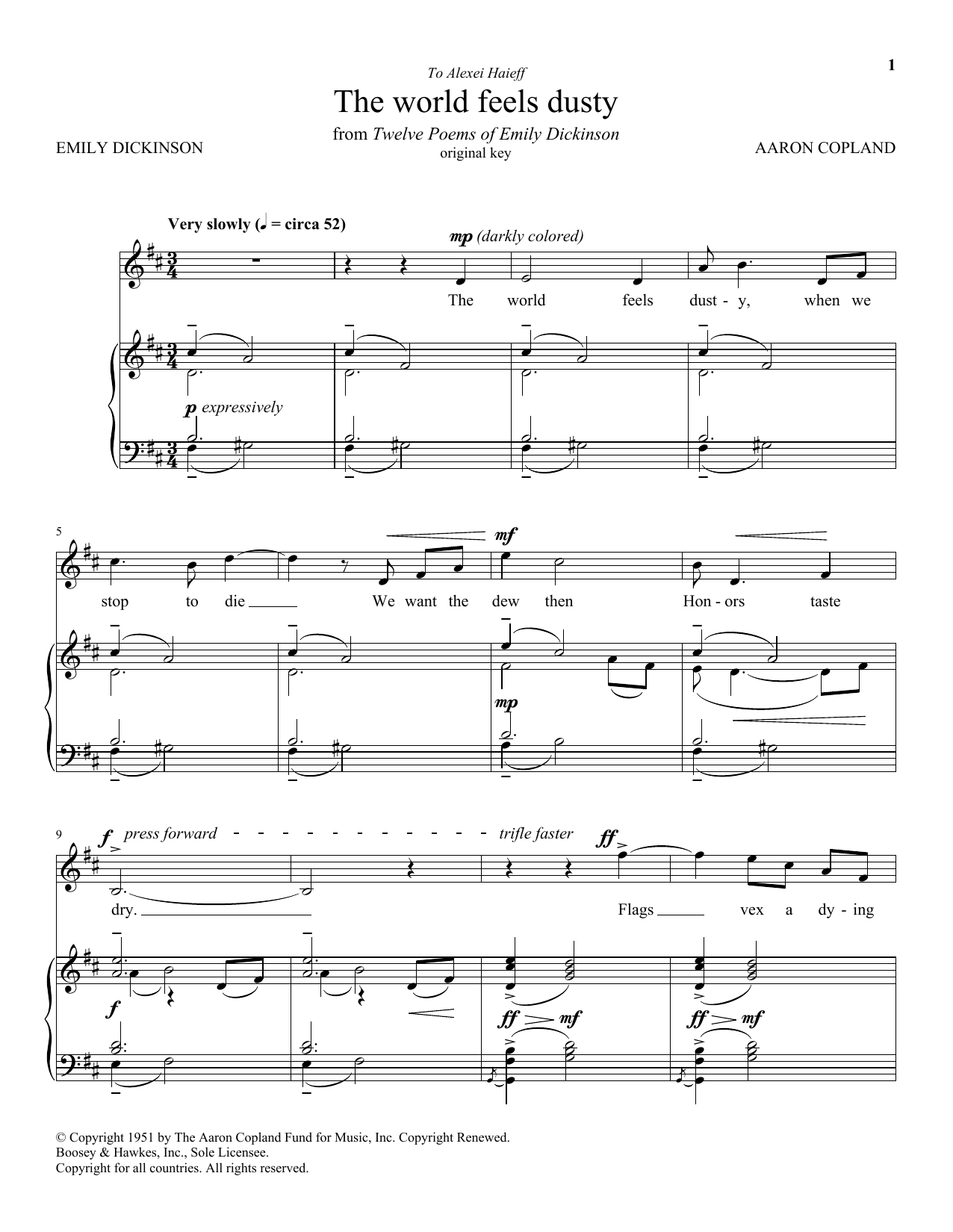 Aaron Copland The World Feels Dusty Sheet Music Notes & Chords for Piano & Vocal - Download or Print PDF
