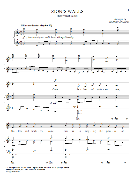 Aaron Copland Zion's Walls Sheet Music Notes & Chords for Piano, Vocal & Guitar (Right-Hand Melody) - Download or Print PDF Aaron Copland Zion's Walls Sheet Music Notes & Chords for Piano, Vocal & Guitar (Right-Hand Melody) - Download or Print PDF