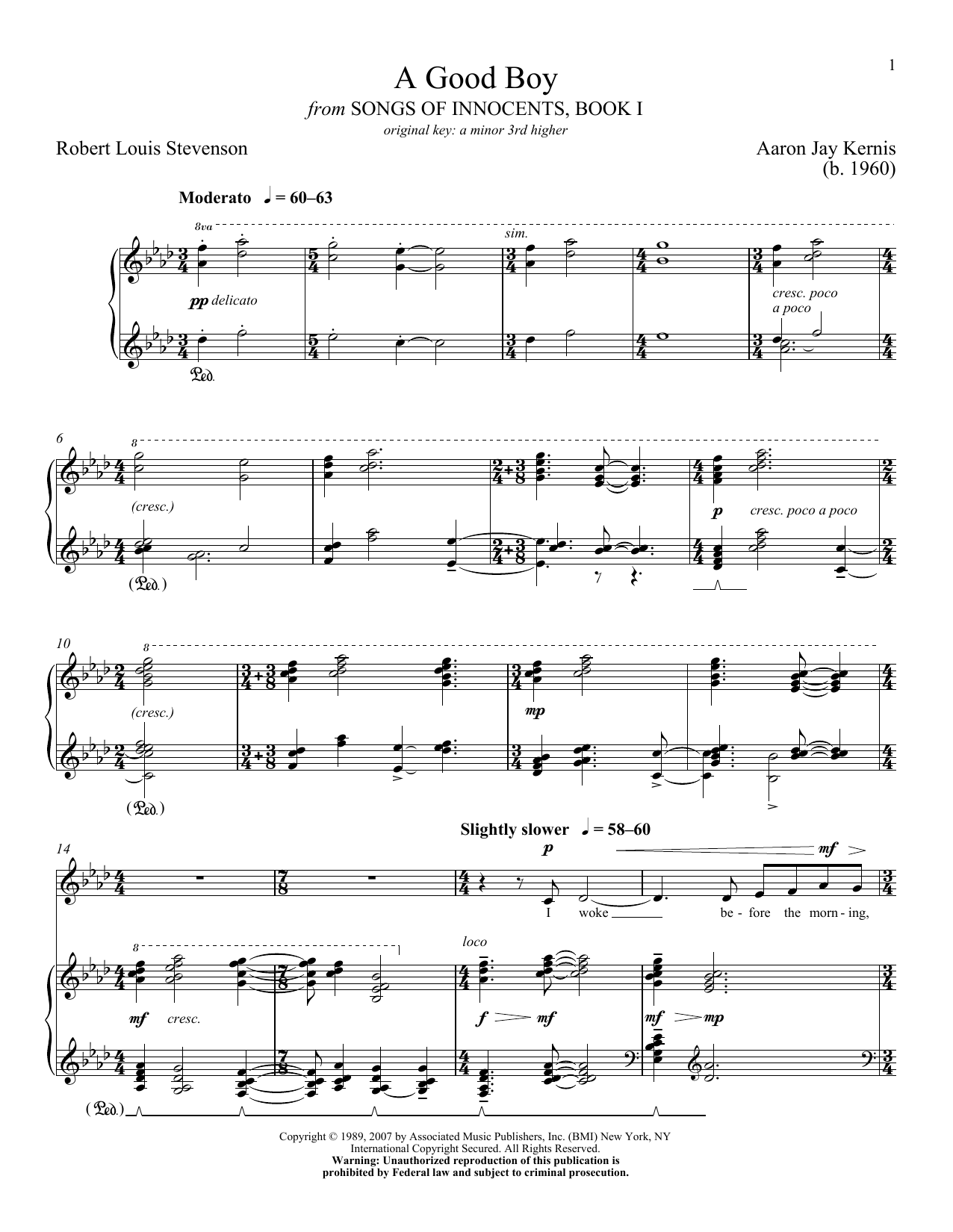 Aaron Jay Kernis A Good Boy Sheet Music Notes & Chords for Piano & Vocal - Download or Print PDF