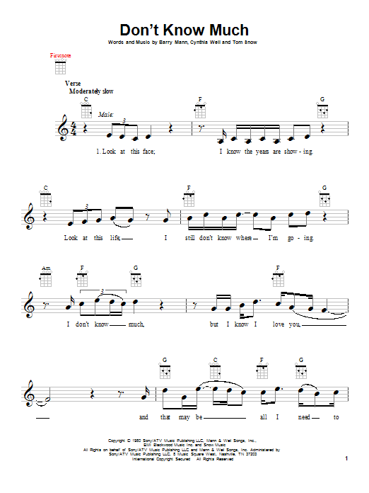 Aaron Neville and Linda Ronstadt Don't Know Much Sheet Music Notes & Chords for Voice - Download or Print PDF Aaron Neville and Linda Ronstadt Don't Know Much Sheet Music Notes & Chords for Voice - Download or Print PDF
