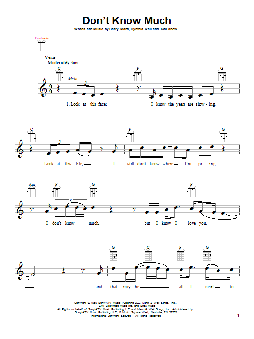 Linda Ronstadt & Aaron Neville Don't Know Much Sheet Music Notes & Chords for Ukulele - Download or Print PDF