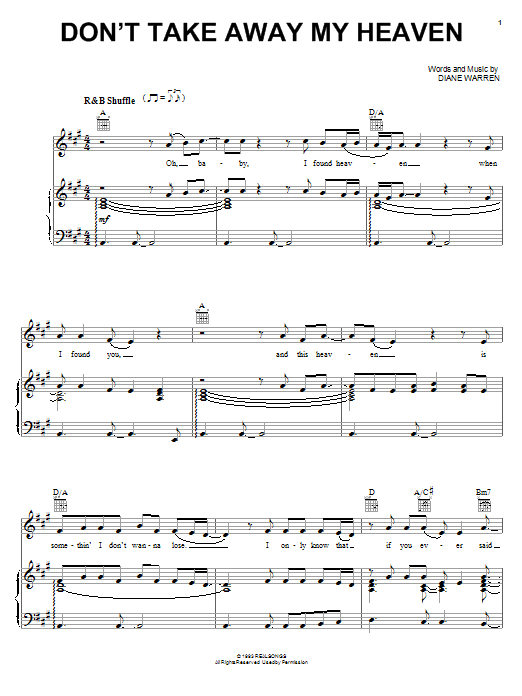 Aaron Neville Don't Take Away My Heaven Sheet Music Notes & Chords for Piano, Vocal & Guitar (Right-Hand Melody) - Download or Print PDF