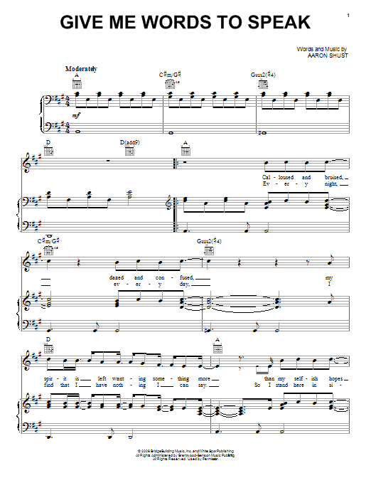 Aaron Shust Give Me Words To Speak Sheet Music Notes & Chords for Piano, Vocal & Guitar (Right-Hand Melody) - Download or Print PDF