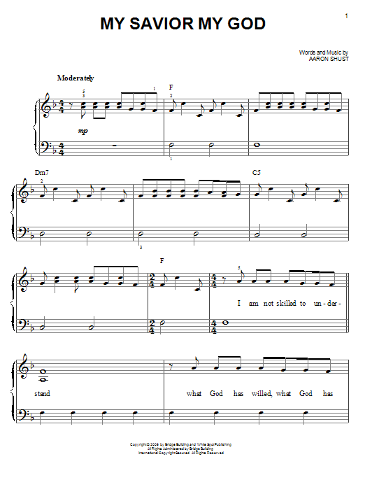 Aaron Shust My Savior My God Sheet Music Notes & Chords for Piano - Download or Print PDF