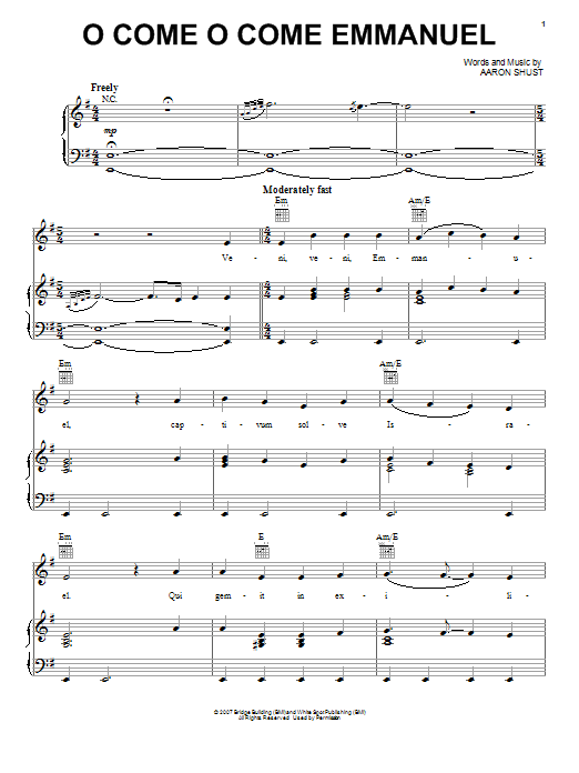 Aaron Shust O Come O Come Emmanuel Sheet Music Notes & Chords for Piano, Vocal & Guitar (Right-Hand Melody) - Download or Print PDF Aaron Shust O Come O Come Emmanuel Sheet Music Notes & Chords for Piano, Vocal & Guitar (Right-Hand Melody) - Download or Print PDF