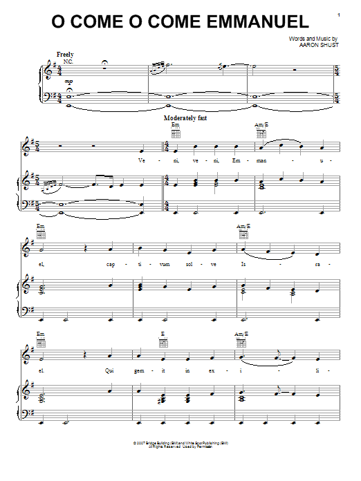 Aaron Shust O Come O Come Emmanuel Sheet Music Notes & Chords for Piano, Vocal & Guitar (Right-Hand Melody) - Download or Print PDF