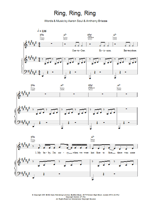 Aaron Soul Ring, Ring, Ring Sheet Music Notes & Chords for Piano, Vocal & Guitar - Download or Print PDF Aaron Soul Ring, Ring, Ring Sheet Music Notes & Chords for Piano, Vocal & Guitar - Download or Print PDF