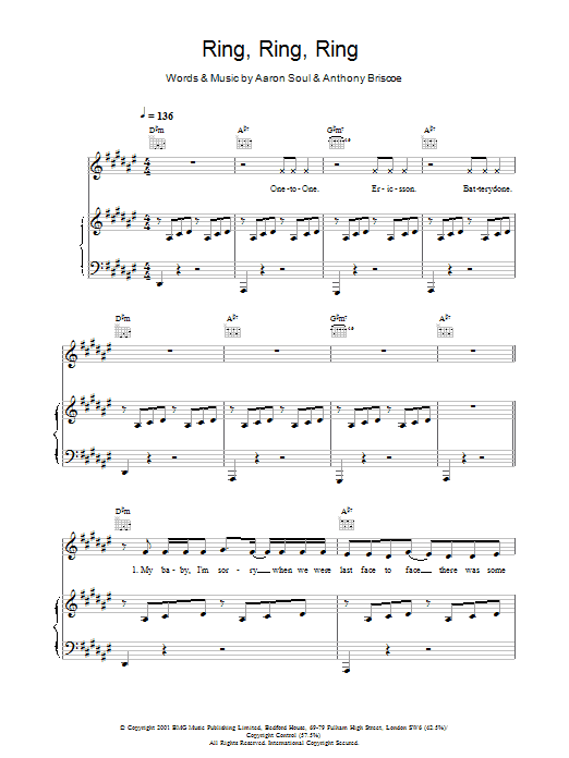 Aaron Soul Ring, Ring, Ring sheet music notes and chords. Download Printable PDF.