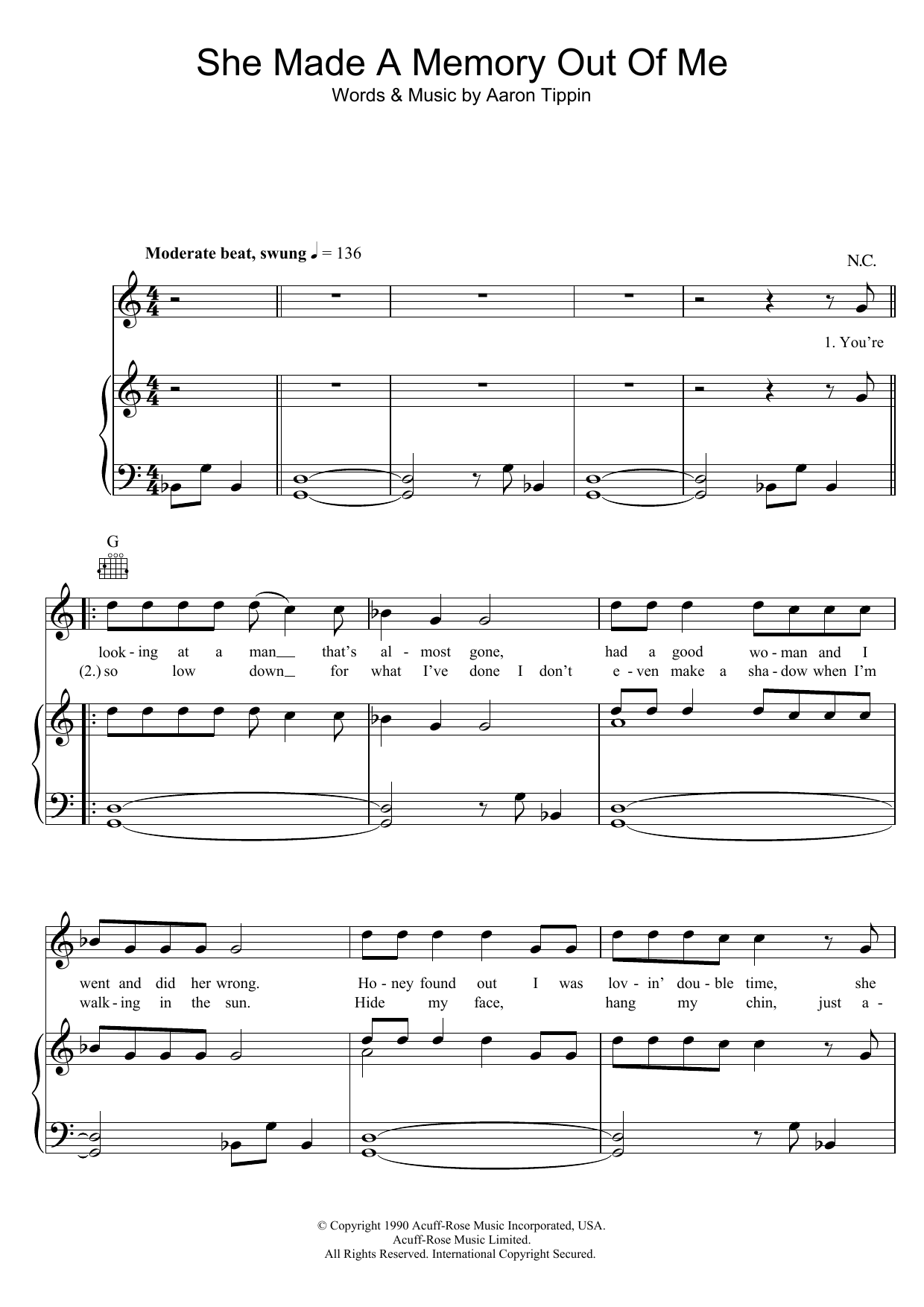 Aaron Tippin She Made A Memory Out Of Me Sheet Music Notes & Chords for Piano, Vocal & Guitar (Right-Hand Melody) - Download or Print PDF Aaron Tippin She Made A Memory Out Of Me Sheet Music Notes & Chords for Piano, Vocal & Guitar (Right-Hand Melody) - Download or Print PDF