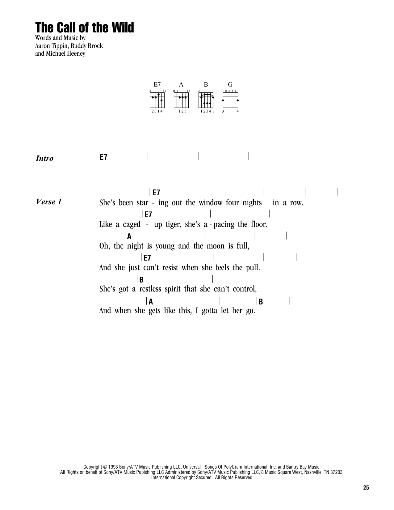 Aaron Tippin The Call Of The Wild Sheet Music Notes & Chords for Lyrics & Chords - Download or Print PDF