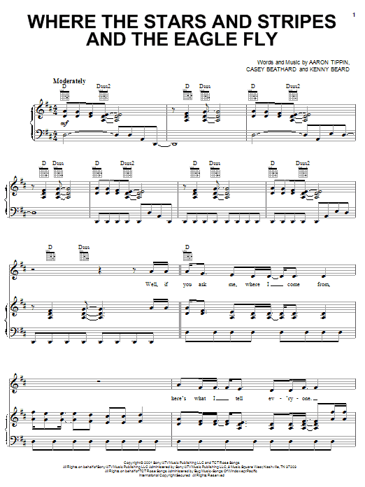 Aaron Tippin Where The Stars And Stripes And The Eagle Fly Sheet Music Notes & Chords for Piano, Vocal & Guitar (Right-Hand Melody) - Download or Print PDF