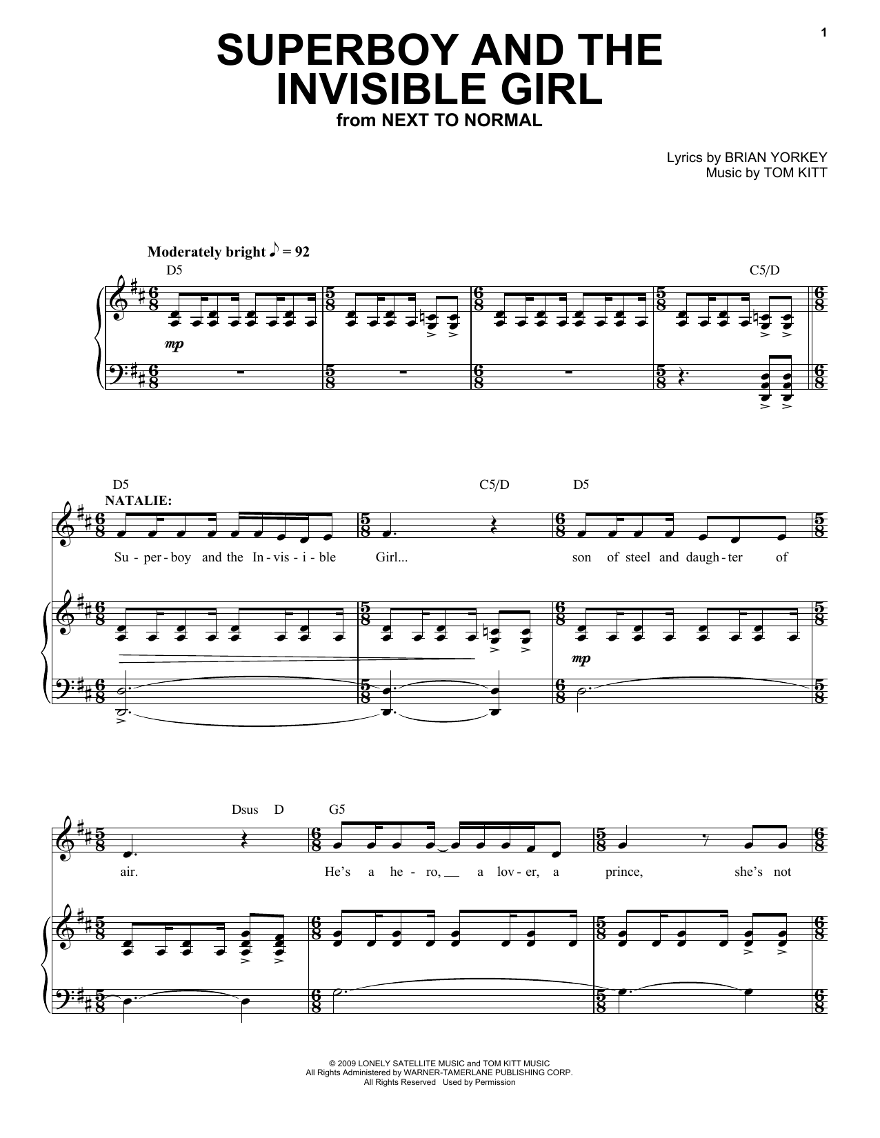 Aaron Tveit Superboy And The Invisible Girl (from Next to Normal) Sheet Music Notes & Chords for Piano & Vocal - Download or Print PDF
