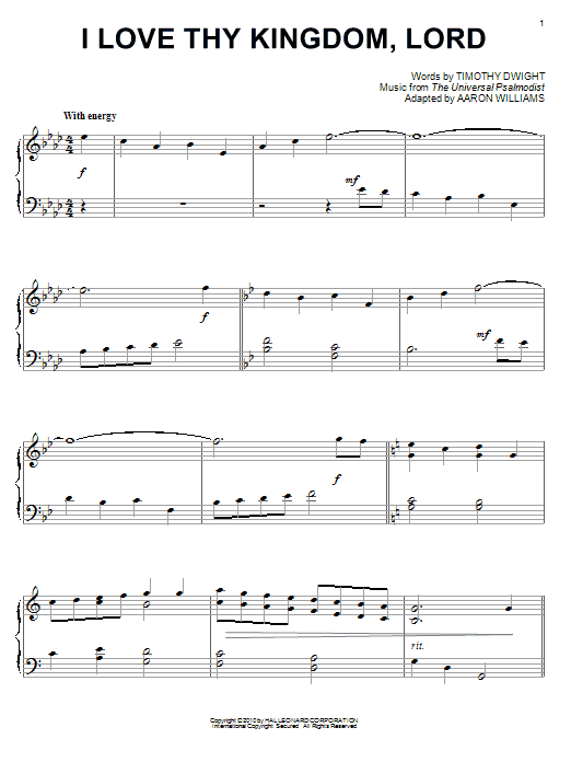Aaron Williams I Love Thy Kingdom, Lord Sheet Music Notes & Chords for Piano - Download or Print PDF