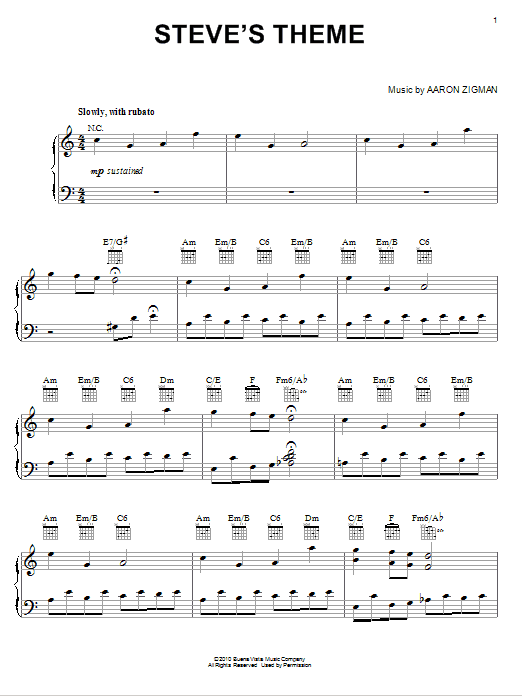 Aaron Zigman Steve's Theme (from The Last Song) Sheet Music Notes & Chords for Piano - Download or Print PDF