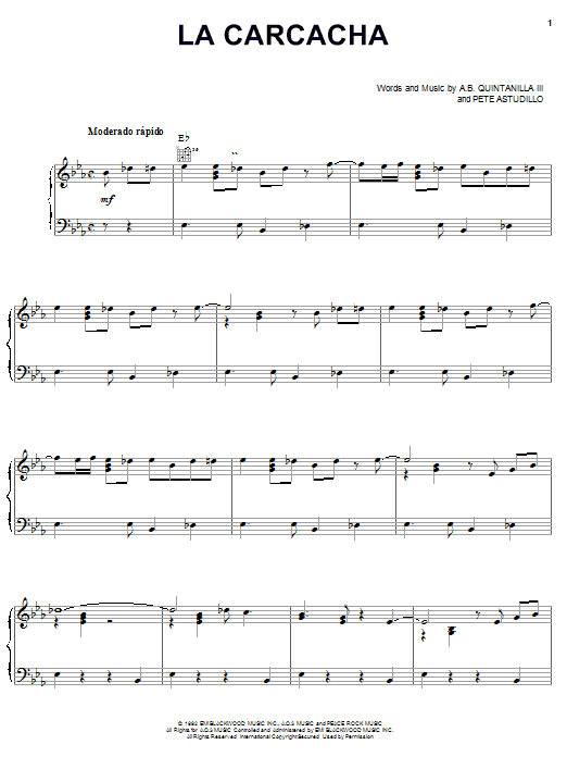 A.B. Quintanilla III La Carcacha Sheet Music Notes & Chords for Piano, Vocal & Guitar (Right-Hand Melody) - Download or Print PDF