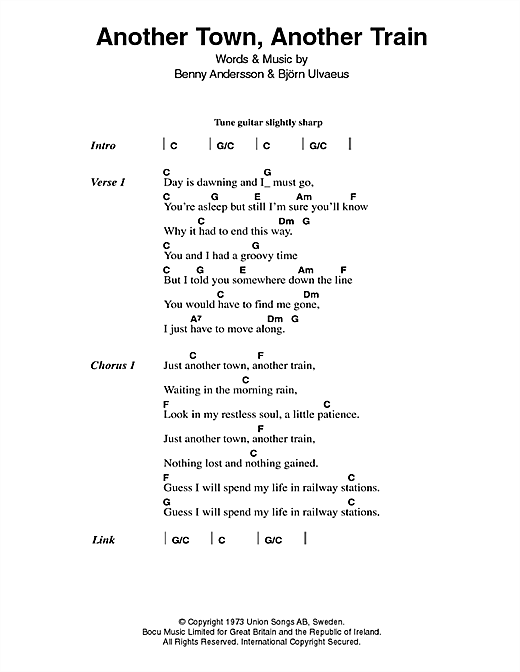 ABBA Another Town, Another Train Sheet Music Notes & Chords for Lyrics & Chords - Download or Print PDF