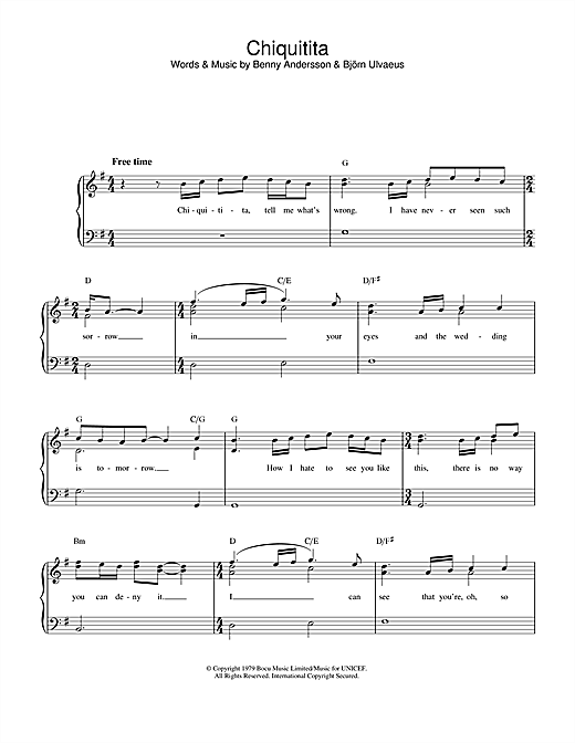 ABBA Chiquitita Sheet Music Notes & Chords for Clarinet - Download or Print PDF