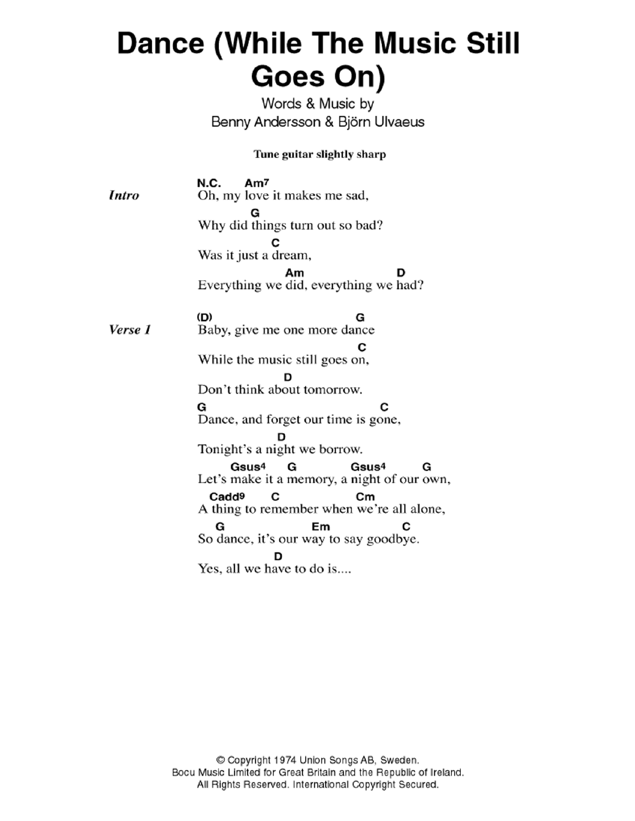 ABBA Dance (While The Music Still Goes On) Sheet Music Notes & Chords for Lyrics & Chords - Download or Print PDF