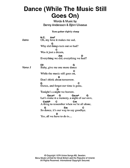 ABBA Dance (While The Music Still Goes On) Sheet Music Notes & Chords for Lyrics & Chords - Download or Print PDF