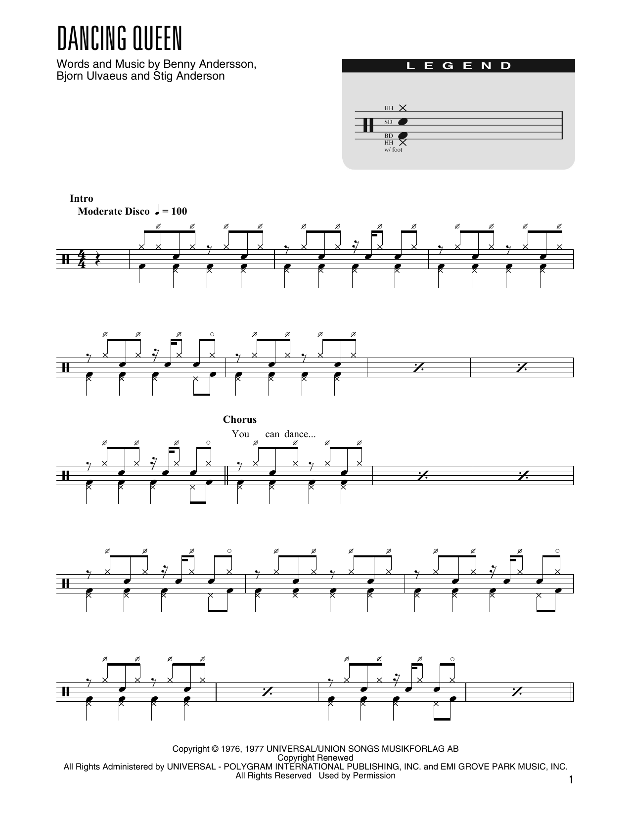 ABBA Dancing Queen (arr. Kennan Wylie) Sheet Music Notes & Chords for Drums Transcription - Download or Print PDF