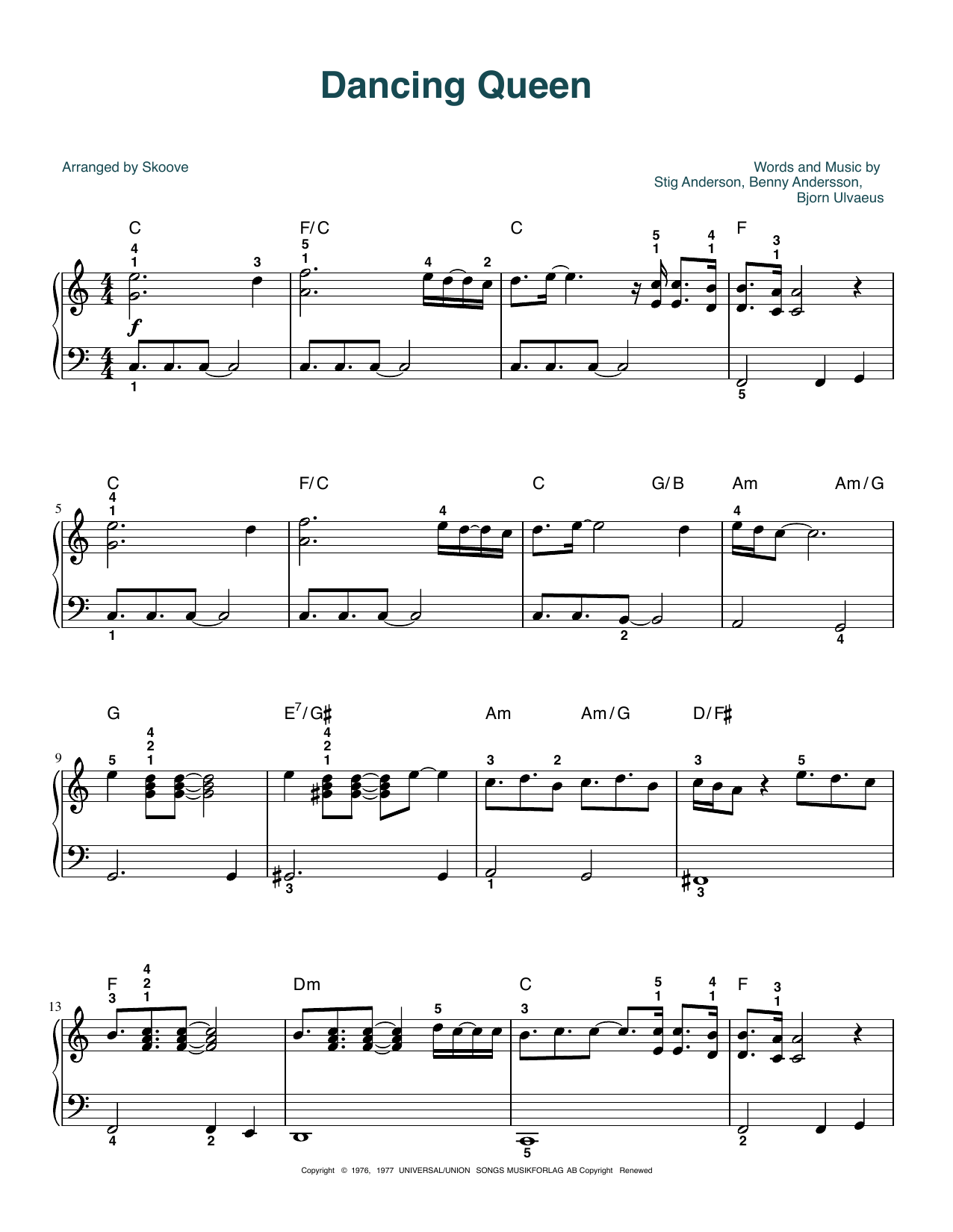 ABBA Dancing Queen (arr. Skoove) Sheet Music Notes & Chords for Easy Piano - Download or Print PDF