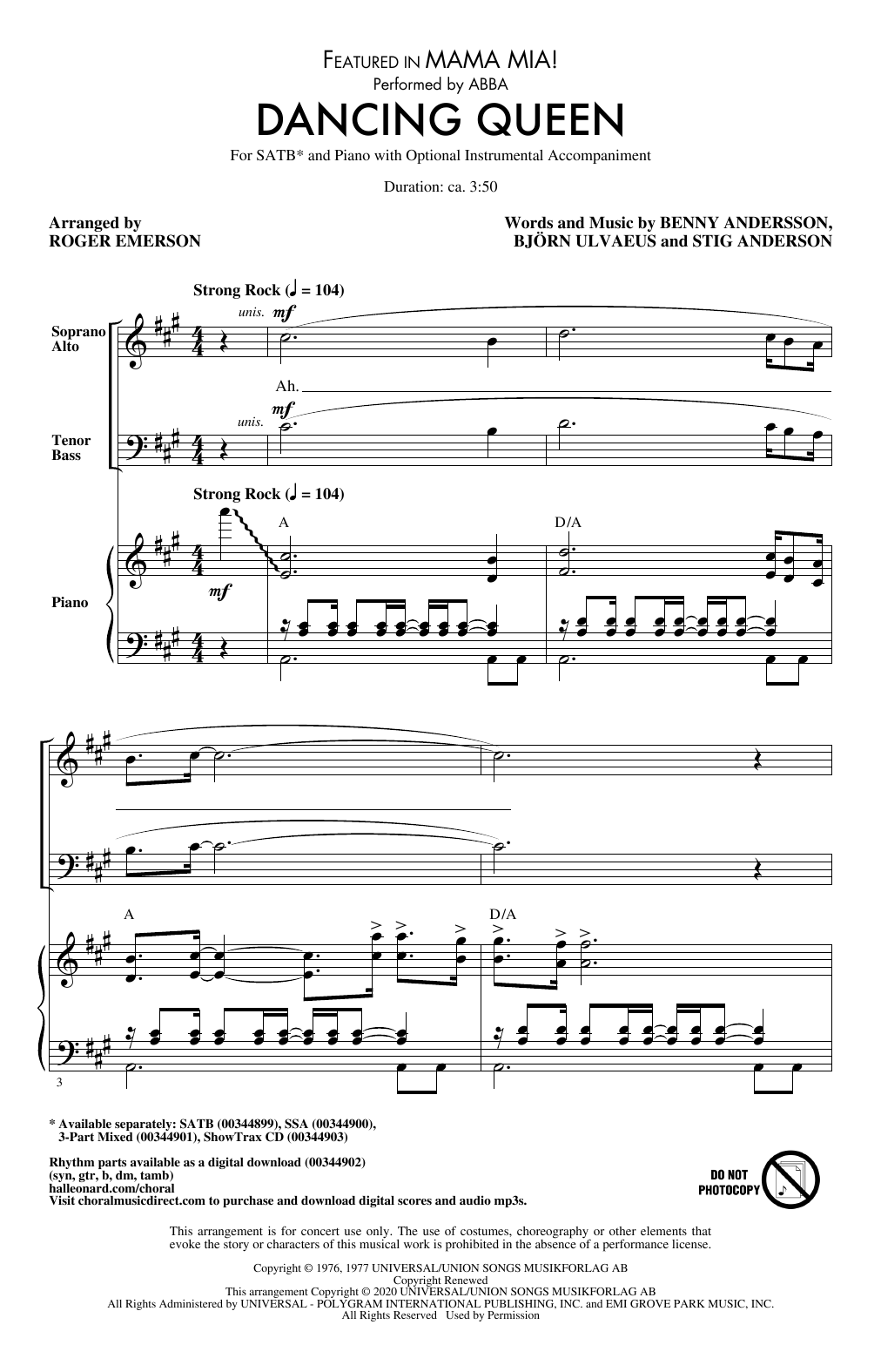 ABBA Dancing Queen (from Mamma Mia!) (arr. Roger Emerson) Sheet Music Notes & Chords for SSA Choir - Download or Print PDF