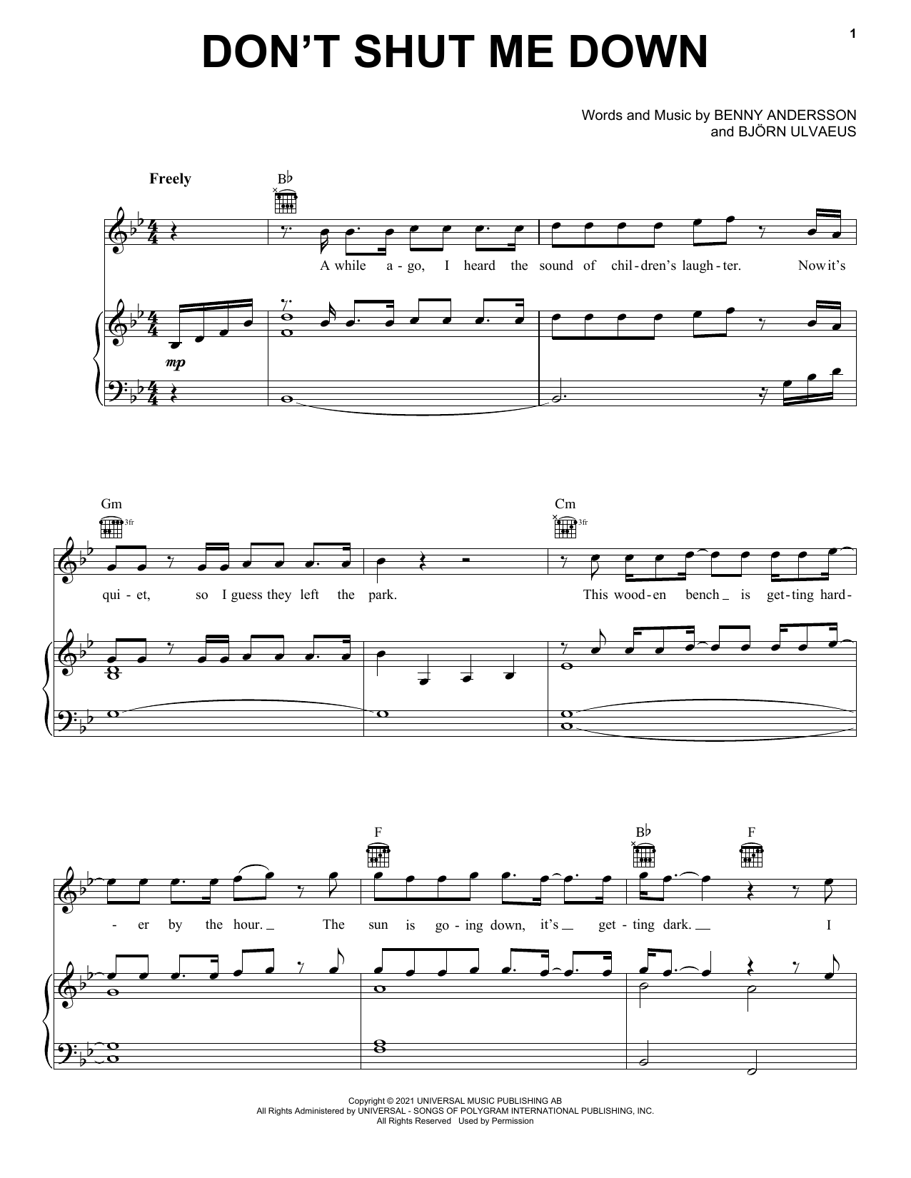 ABBA Don't Shut Me Down Sheet Music Notes & Chords for Really Easy Piano - Download or Print PDF