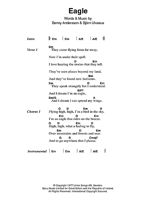 ABBA Eagle sheet music notes and chords. Download Printable PDF.