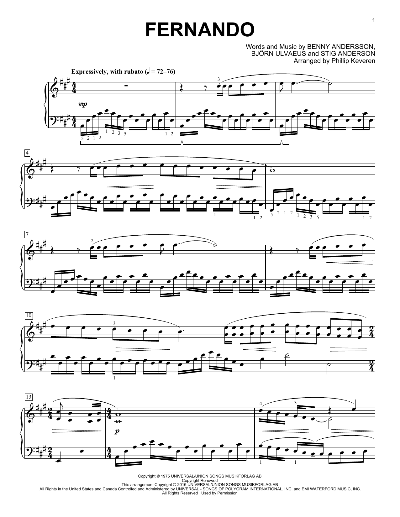 Phillip Keveren Fernando Sheet Music Notes & Chords for Piano - Download or Print PDF